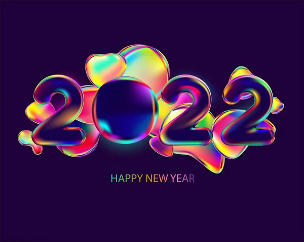 2022年新年 暗い背景に明るいカラフルな明るい色の数字 虹彩レタリングデザイン — ストックベクタ