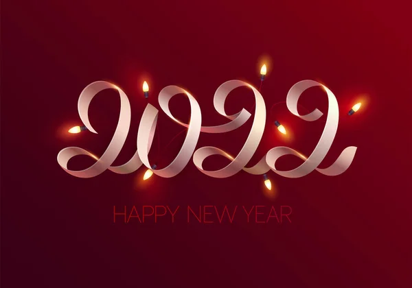 Yeni Yıl 2022 Kaligrafi Yazıtları Kırmızı Arkaplanlı Beyaz Kurdele — Stok Vektör
