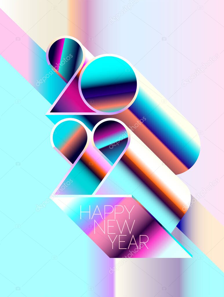 New year 2022. Bright colorful lettering design. Geometric greeting card.