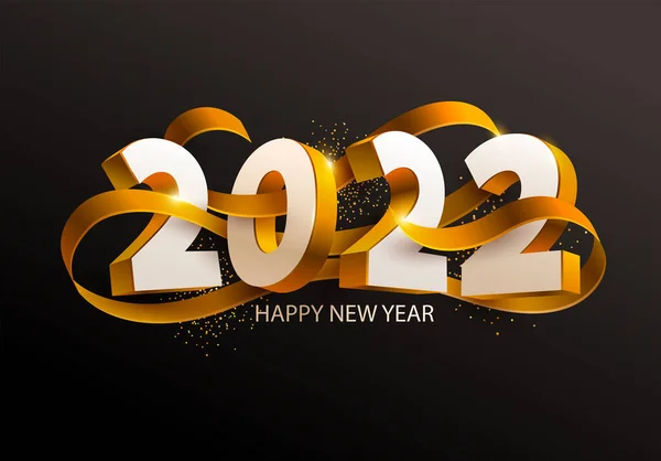 Nyår 2022 Gratulationskort Med Datum Och Band Svart Bakgrund — Stock vektor