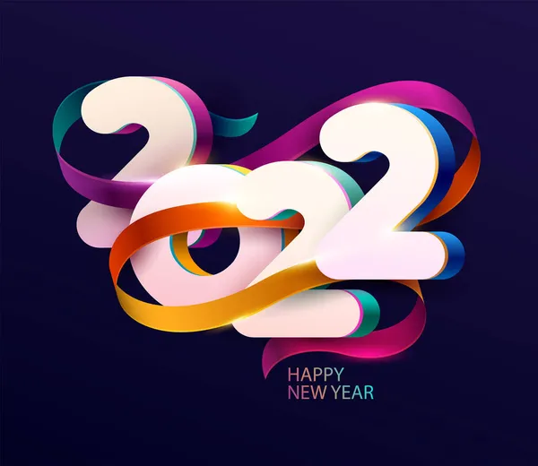 Ano Novo 2022 Cartão Saudação Com Números Fitas Multicoloridas Design —  Vetores de Stock