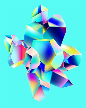 Renkli yanardöner kristallerin soyut bileşimi. Geometrik çokgen tasarım.
