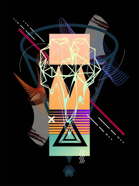 Retro Futurisme Cyberpunk Poster Ontwerp Geometrische Vormen Met Glitch Effect — Stockvector