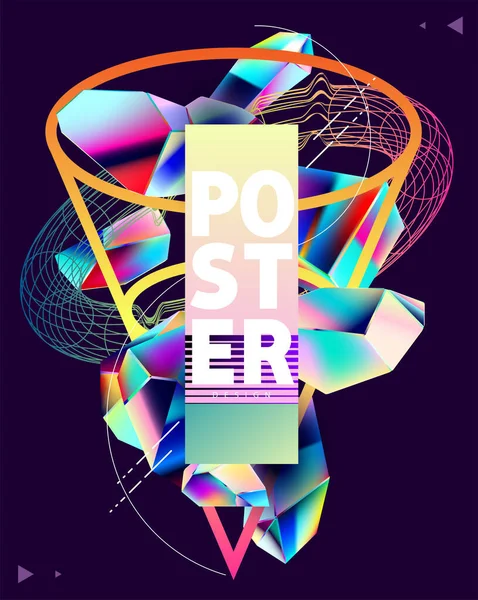 Poster Design Abstrait Avec Cristaux Irisés Colorés Formes Géométriques Art — Image vectorielle