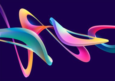 Renkli sıvı daire. Karanlık arka planda soyut geometrik şekiller. 3B vektör tasarımı ögeleri