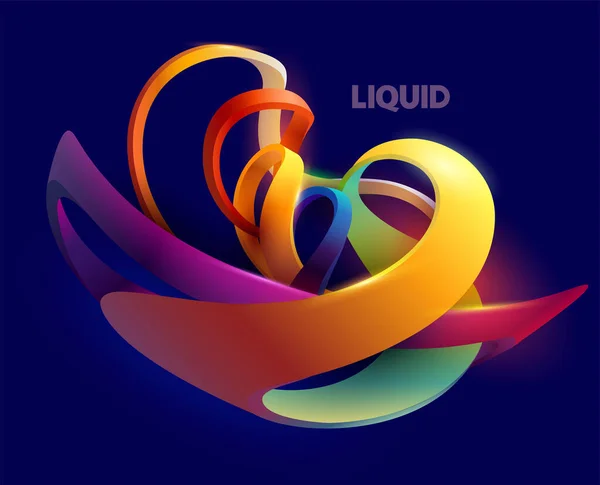 Liquid Geometric Shapes Colorful Curved Rings Dark Blue Background Abstract — Stock Vector