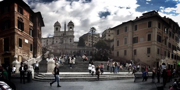 Dramatic view of piazza di Spagna and famous Trinità dei monti steps in Rome italy EUROPE — стокове фото
