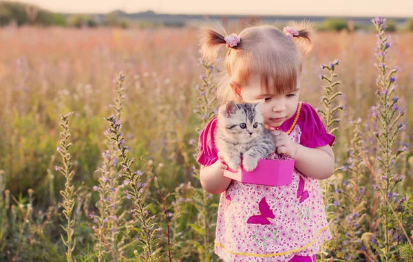 Menina e gatinho — Fotografia de Stock