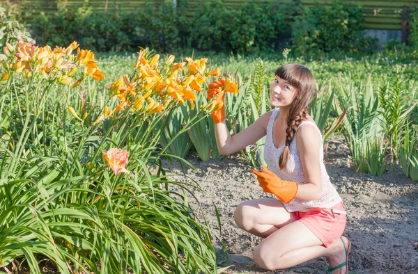 Woman Planting In a Garden — Stock Photo, Image