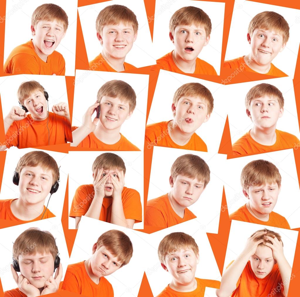 funny teenager,expression s set over white background