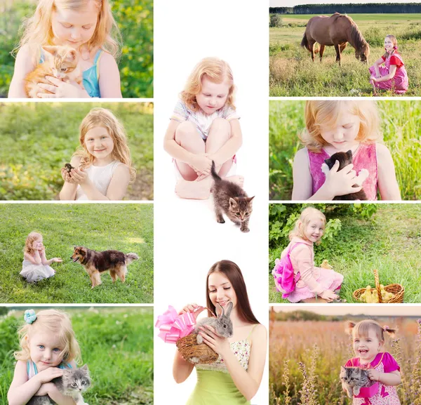 Filles avec des animaux domestiques — Photo