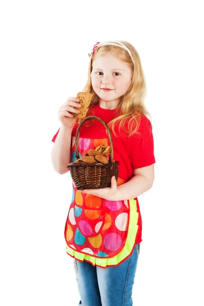 Smile girl eating cakes — Stock Photo, Image