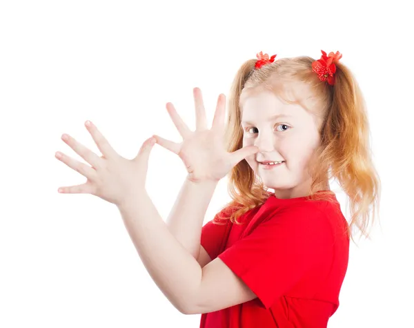 Menina engraçada isolado no branco — Fotografia de Stock