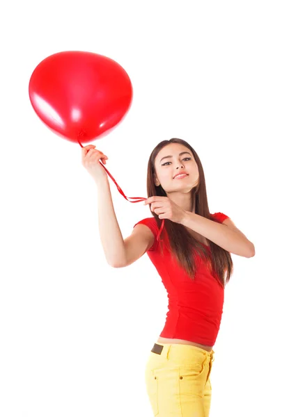 Όμορφο κορίτσι με το κόκκινο μπαλόνι — Φωτογραφία Αρχείου