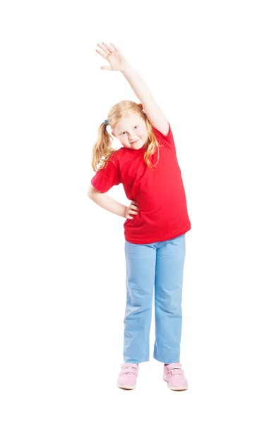 Gymnast schattig klein meisje geïsoleerd op een witte — Stockfoto