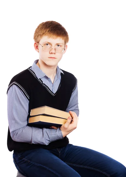 Adolescent avec livre isolé sur blanc — Photo