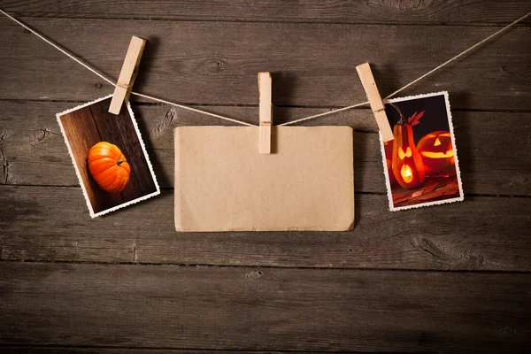 Halloween images on wooden background — Stock Photo, Image