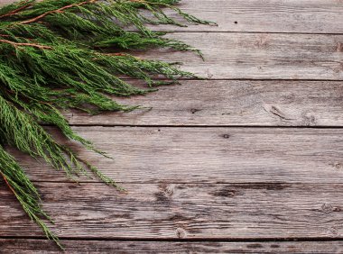 bir Noel ağacı ahşap zemin üzerine gelen dalları