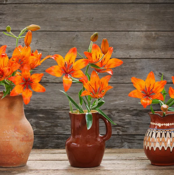 Orange Blumen auf hölzernem Hintergrund — Stockfoto