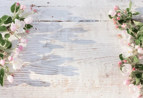 Jarní květy bílé dřevěné pozadí — Stock fotografie