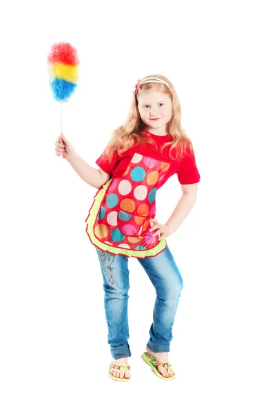 Sorriso menina com escovas de espanador — Fotografia de Stock