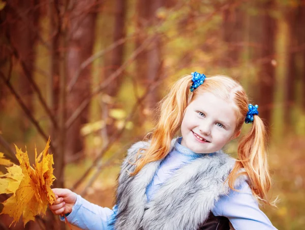 秋天森林里的女孩 — 图库照片
