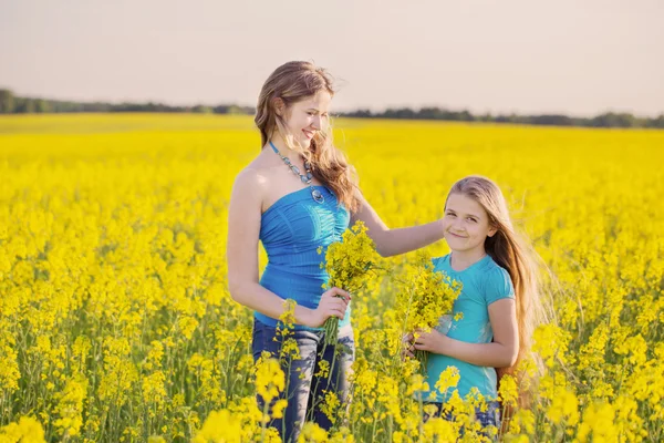 Gelukkige familie in voorjaar veld — Stockfoto