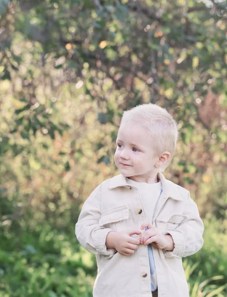 Malý Šťastný Blond Chlapec Venkovní Slunné Letní Den — Stock fotografie
