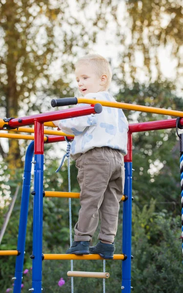 Little Boy Playground Summer Day — Stock Photo, Image