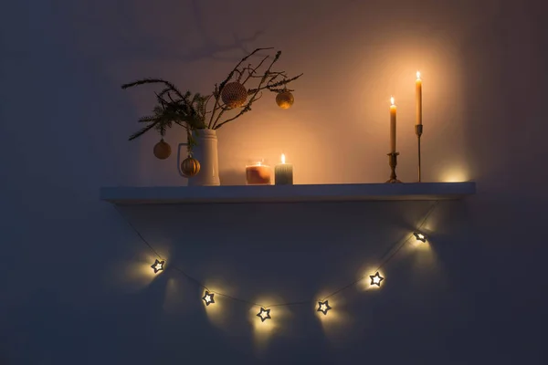 Belles Décorations Noël Sur Mur Blanc — Photo