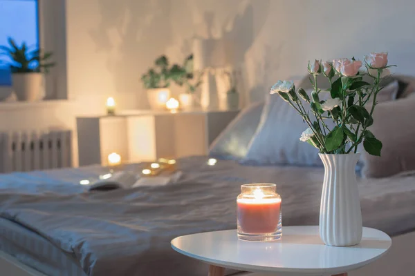 Flowers Vase Bedroom Evening — Foto Stock