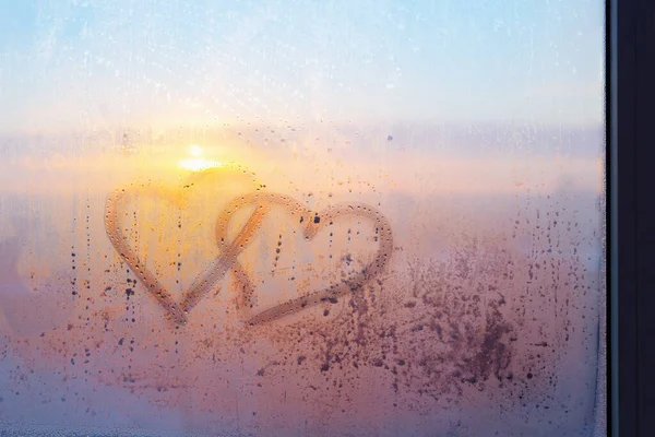 Background Glass Window Drawing Heart Sunlight — Fotografia de Stock