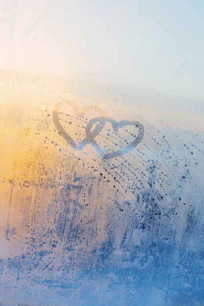 Background Glass Window Drawing Heart Sunlight — Fotografia de Stock
