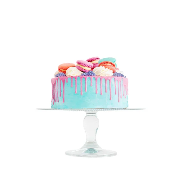 白色底色的粉红色和蓝色装饰的蛋糕片 — 图库照片