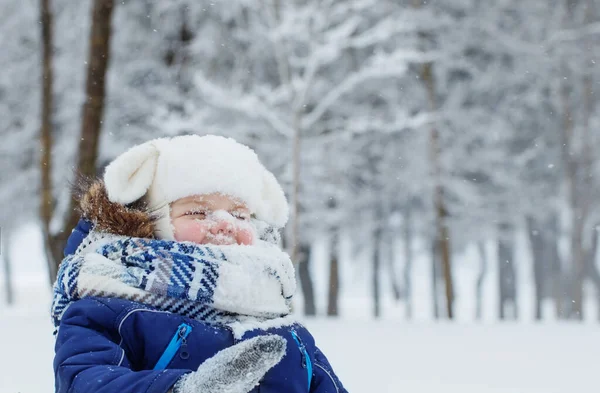 Divertido Niño Feliz Parque Invierno Nevado —  Fotos de Stock