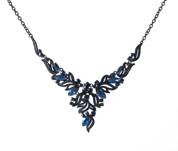 Schwarze Halskette Mit Blauen Steinen Gotischen Stil Isoliert Auf Weißem — Stockfoto