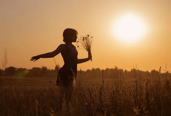 Krásná Dospívající Dívka Letním Poli Chrpy — Stock fotografie