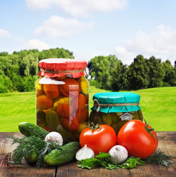 Canned and fresh fruits and vegetables — Stock Photo © doroshin 3922257