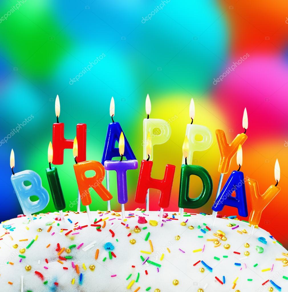 Birthday greetings from burning candles ⬇ Stock Photo, Image by