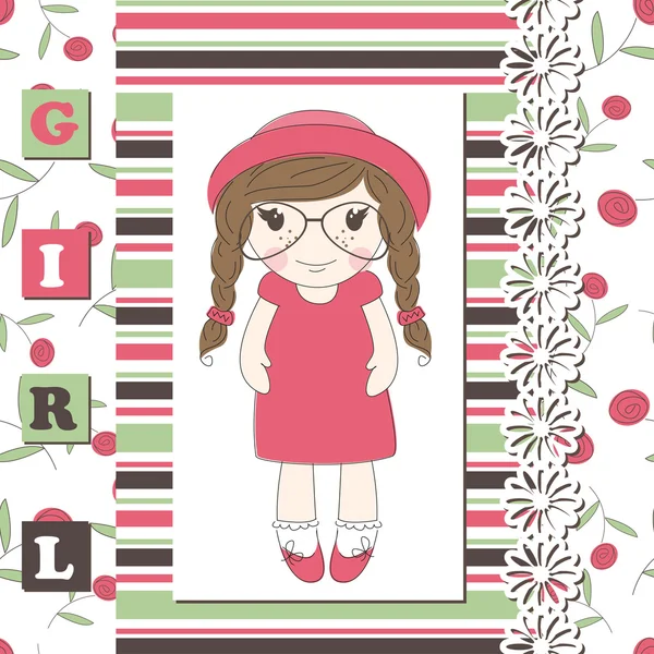 Invitation or greeting scrapbook card for girl — Stock Vector