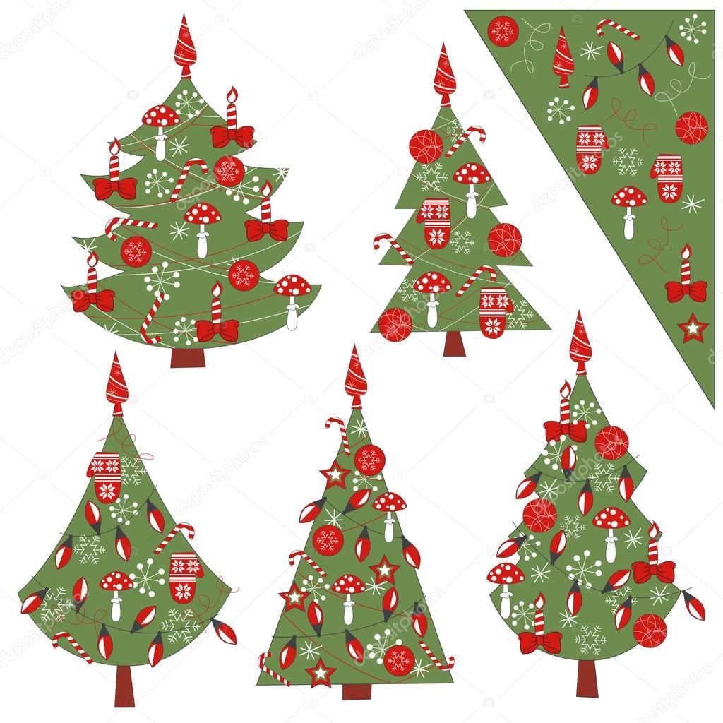Christmas set of decorated Christmas trees