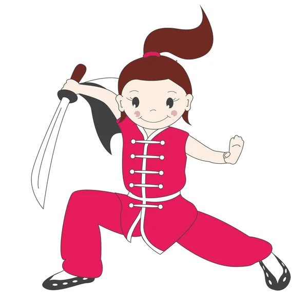 Kung fu meisje met zwaard — Stockvector