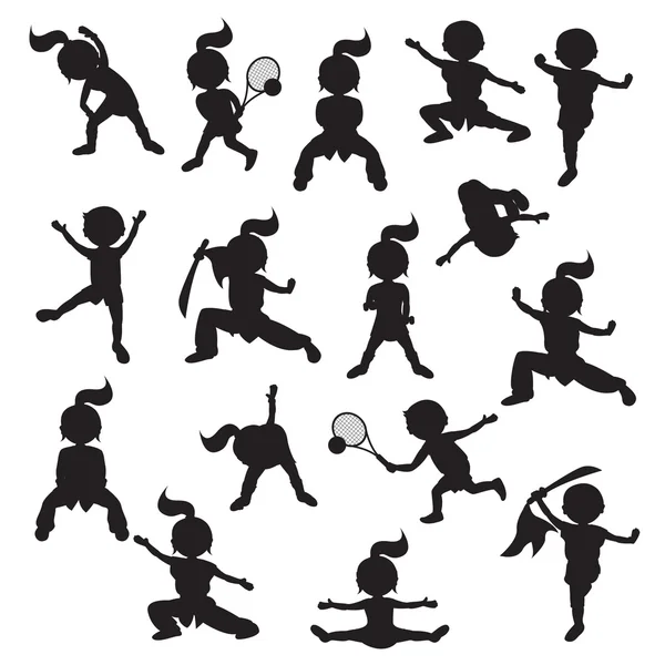 Silhouettes of children goes in for sports — Stock Vector