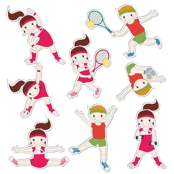 Conjunto de niños entra para los deportes — Vector de stock