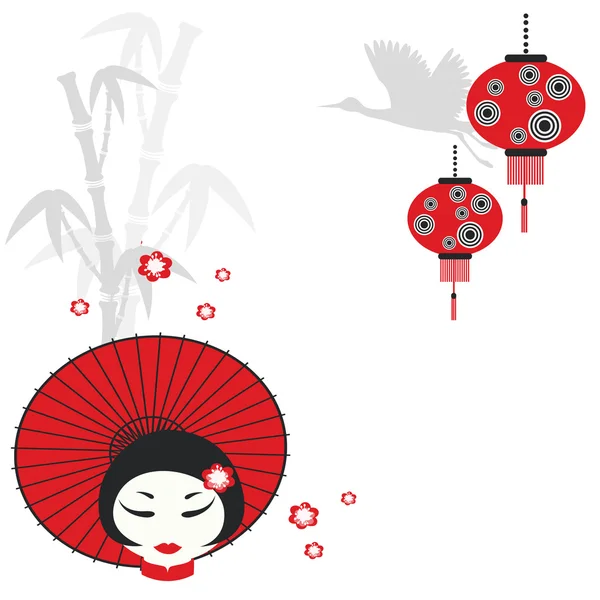 Fille chinoise avec parapluie — Image vectorielle