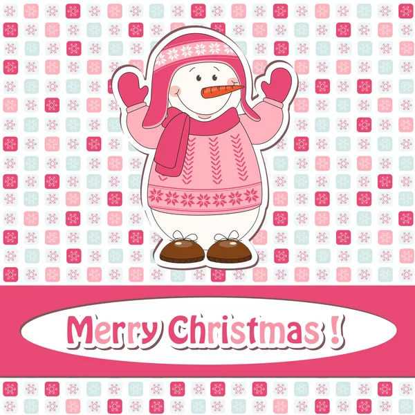 Tarjeta de felicitación de Navidad con muñeco de nieve de dibujos animados — Vector de stock