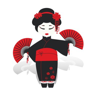 geisha kız hayranları ile dancing