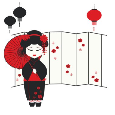Geisha Kız şemsiye ile