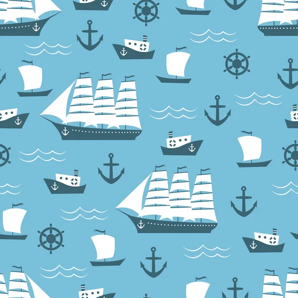 Seamless pattern with sailing ship — Stock Vector