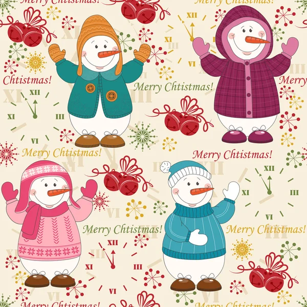 Patrón de Navidad colorido sin costuras con muñeco de nieve lindo — Vector de stock